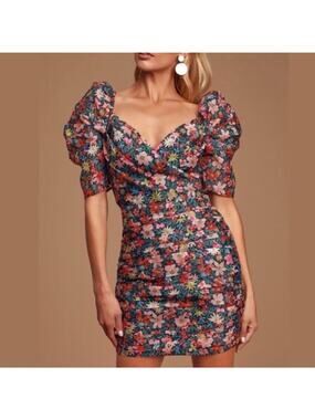 C/MEO Collective Floral Puff Sleeve Mini Dress Romantic Chic US 6